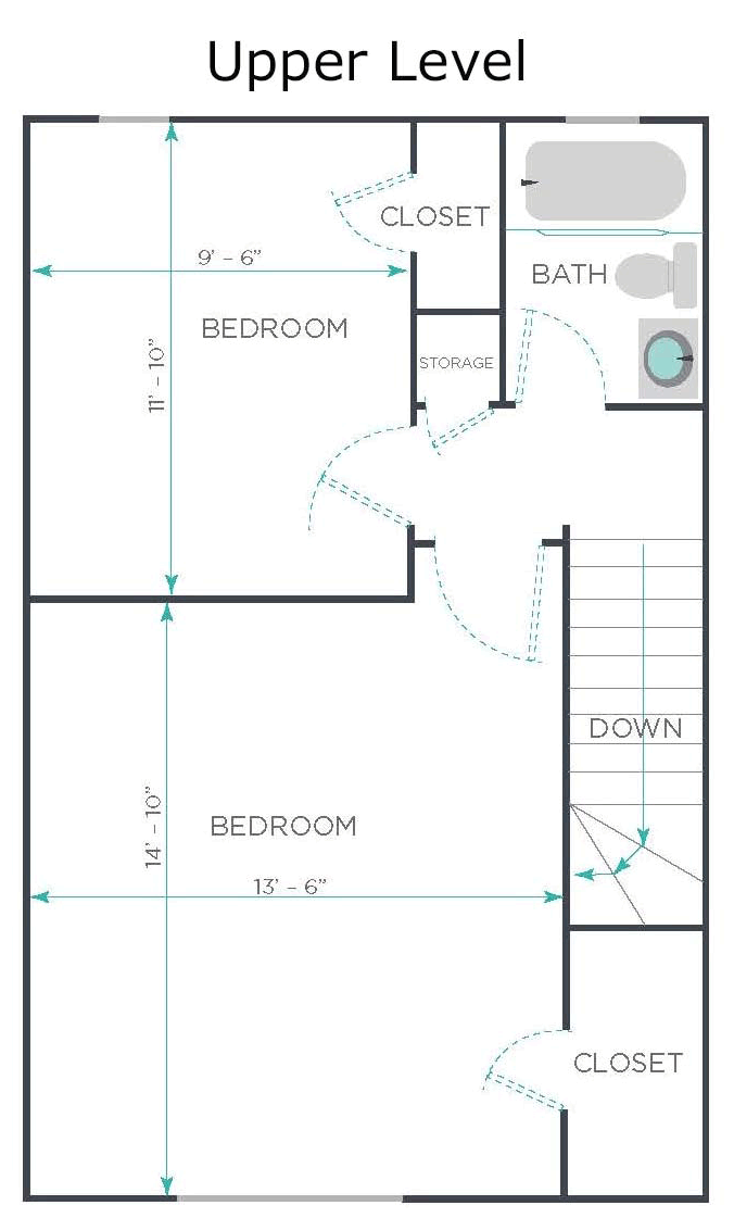 2 Bedroom Apartment Rental Floor plan - Upper Level